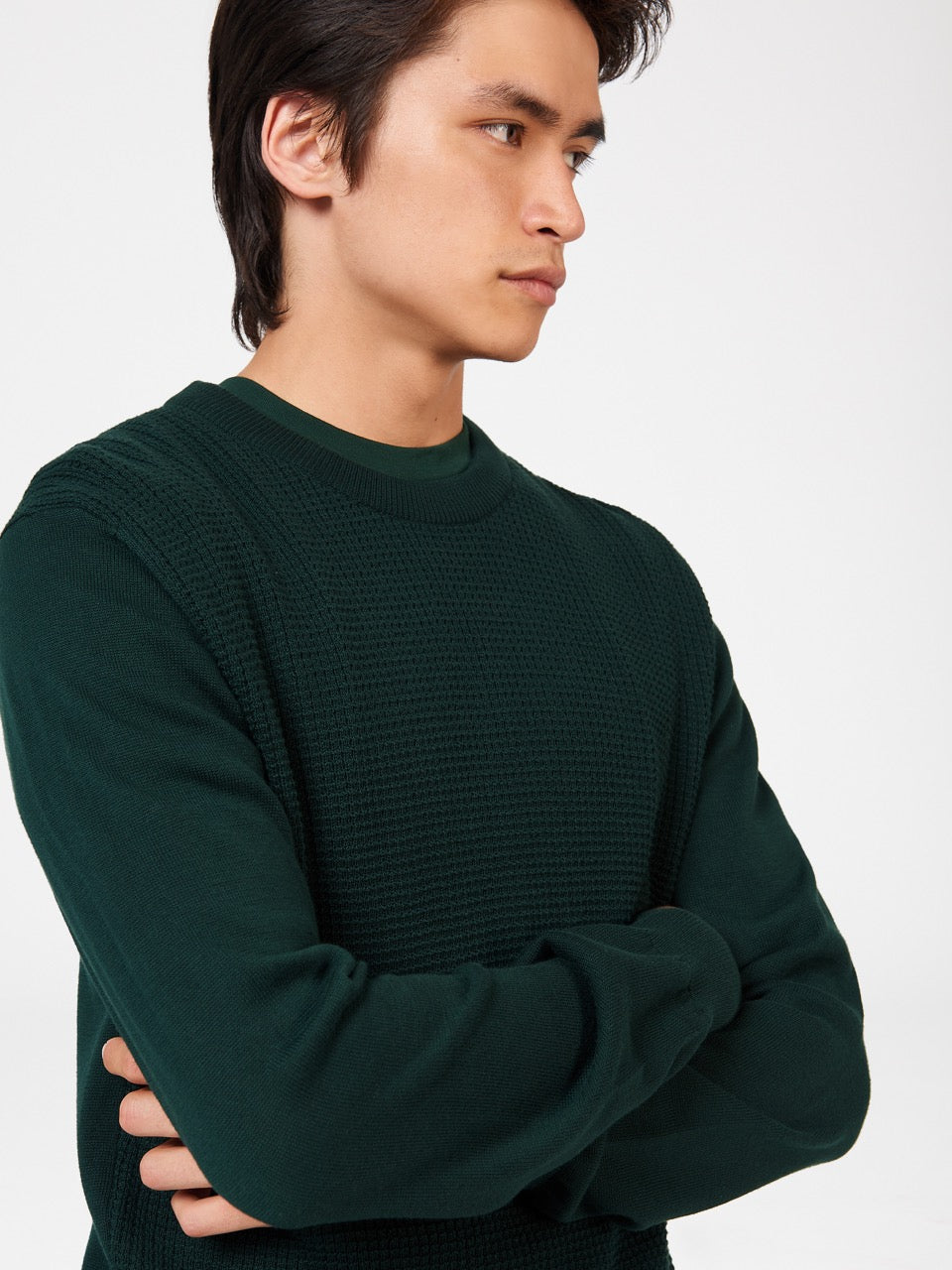 Knitwear Ben Sherman Textured Crewneck Vert Foncé | IYC-42004449